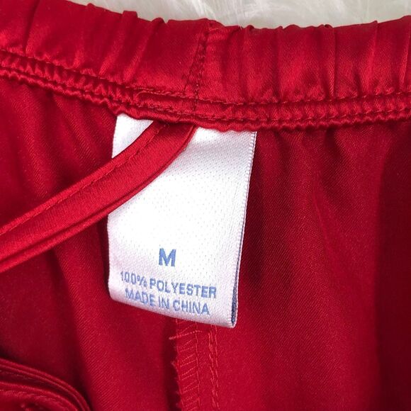 Red Silky Sateen Polyester Lounge Pants, Sleep Bottoms, Hollywood Movie Star, M - Picture 3 of 6
